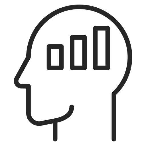 Icono de una cabeza con barras de crecimiento en mente, en negro